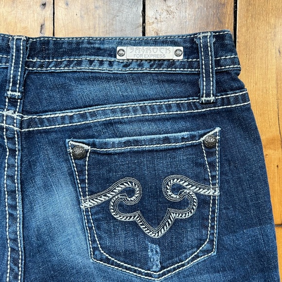 Rerock Express Womens 12 Low Rise Boot Cut Jeans Dark Wash Embroidered Y2K 32x30 - Picture 10 of 13